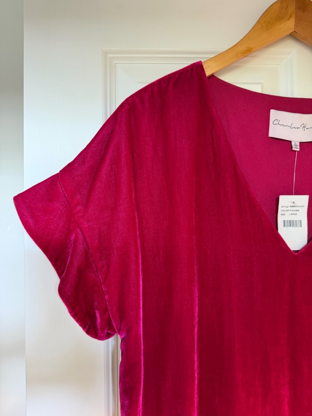 Velvet V-Neck Shift Dress - Raspberry Pink - Picture 2 of 2